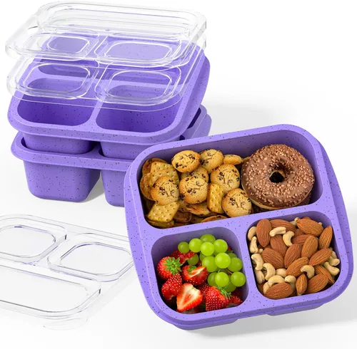 Vista 9 de Cajas de aperitivos (paquete de 3) – Cajas Bento apilables con 3 compartimentos, recipientes de preparación de comidas reutilizables, recipientes