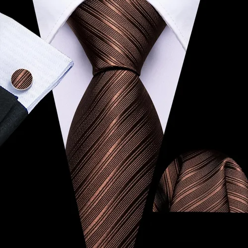 Vista 144 de Barry.Wang Juego de corbatas para hombre, corbata de seda a rayas, tejido a cuadros, gemelos formales, negocios, boda
