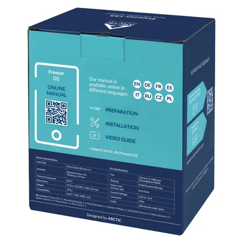 Vista 7 de ARCTIC Freezer i35 - Enfriador de CPU de Torre Única, Específico para Intel, Ventilador P-Fan de 120 mm Optimizado a Presión, 0–1800 RPM, 4 Tubos
