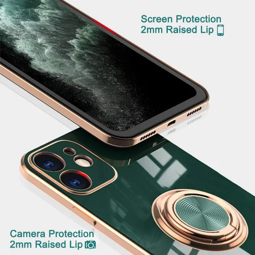 Vista 5 de Compatible con iPhone 11 Kickstand, anillo de rotación de 360 grados integrado con borde de oro rosa brillante que funciona con soporte magnético