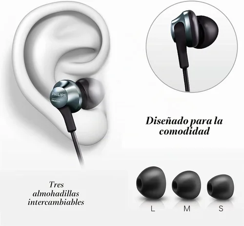 Vista 2 de PHILIPS Pro - Auriculares con cable con micrófono, auriculares intrauditivos de audio de alta resolución con conector de 0.138 in, auriculares Gris