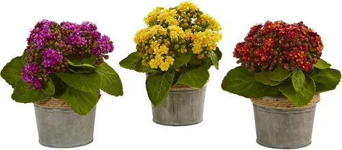 Vista 5 de Nearly Natural Arreglos artificiales Kalanchoe (juego de 3)