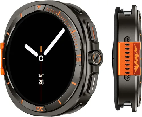 Vista 12 de Funda de metal compatible con Samsung Galaxy Watch 8 de 1.732 pulgadas, 2 en 1, con marco trasero para Galaxy Watch 8 de 1.732 in (negro/naranja)