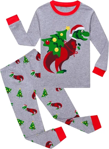 Vista 17 de KikizYe - Conjunto de pijamas para niños y niñas pequeños y grandes, ropa de dormir de 100% algodón 33/4 piezas/dinosaurio