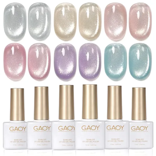 Vista 14 de GAOY Juego de esmaltes de uñas de gel con purpurina de ojo de gato con imán y galaxia colorida para ojos de gato holográficos, manicura de gel