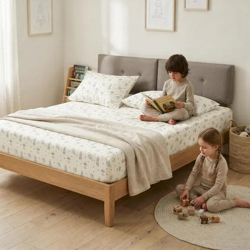 Vista 2 de MakeMake Organics Juego de sábanas bajeras orgánicas tamaño individual de algodón orgánico con certificación GOTS, sábana bajera ajustable con 1