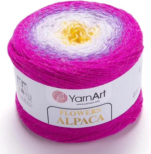 Vista 13 de Yarn Art YarnArt Flowers Alpaca 20% alpaca, 80% acrílico, peso 8.82 onzas, longitud 1028 yardas, hilo de invierno multicolor de ganchillo arco iris