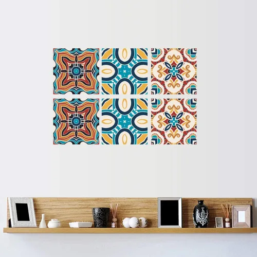 Vista 3 de DNVEN 6 calcomanías de azulejos retro, círculos de ondas, estilo floral, para cocina, baño, vinilo, impermeable, para despegar y pegar, 7.8 x 7.8