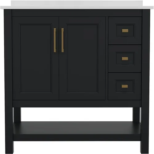 Vista 8 de Flash Furniture Vega - Tocador de baño con lavabo de 36 pulgadas, armario de almacenamiento con puertas de cierre suave, estante abierto y 3