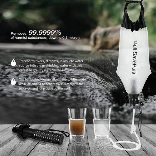 Vista 4 de Pajita de Filtro de Agua por Gravedad 3L, Sistema de Filtración de Agua para Camping con Purificador, Purificador de Agua de Supervivencia