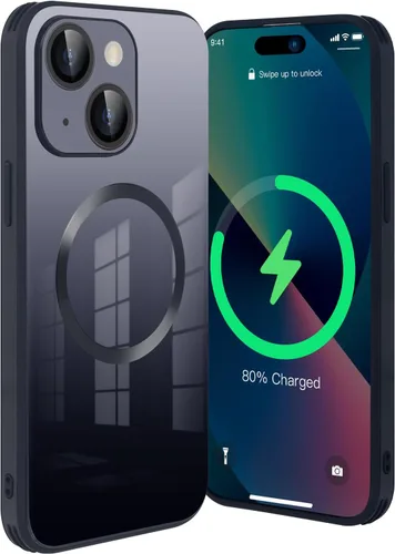 Vista 46 de Guppy Funda para iPhone 12 Pro - Parte trasera de vidrio degradado con carga magnética, película de lente, color negro