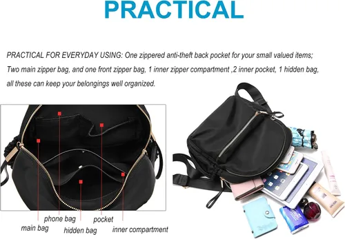 Vista 4 de Wraifa Mochila pequeña Oxford impermeable para mujer, mochila escolar para niñas, 111 Small Size Black, S