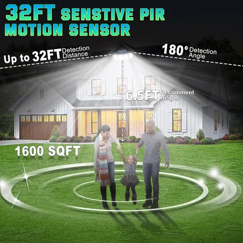 Vista 4 de Luces Solares para Exteriores Impermeables con Sensor de Movimiento - 416 LEDs 3000 Lúmenes Súper Brillantes 3 Niveles de Brillo 3 Modos 2400mAh
