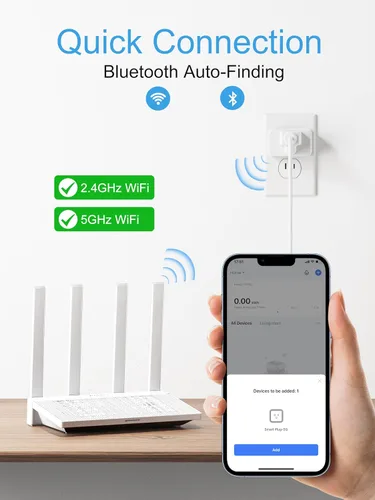 Vista 2 de EIGHTREE Mini Enchufe Inteligente 𝟓𝐆𝐇𝐳 Wi-Fi Compatible 𝟏𝟓𝐀, Enchufes Inteligentes que Funcionan con Alexa y Google Home y SmartThings, Monitor