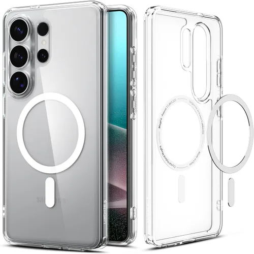 Vista 14 de Spigen Ultra Hybrid Metal Ring MagFit Diseñado para Funda Galaxy S24 Ultra (2024) [Protección de Grado Militar] Compatible con MagSafe - Blanco