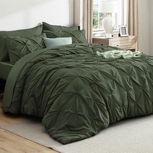 Vista 42 de Bedsure - Juego de edredón tamaño individual gris - Ropa de cama tamaño individual en una bolsa de 5 piezas, juego de cama Pintuck GentleSoft™