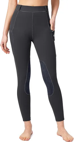 Vista 2 de SANTINY Pantalones de equitación para mujer con bolsillos con cremallera, mallas de escuela con parche en la rodilla, pantalones ecuestres para mujer