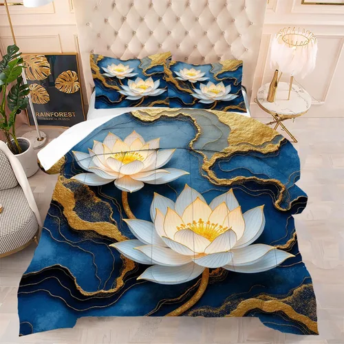 Vista 9 de Blue Wavy Stripes Comforter Set Twin Size 3D Optical Illusion Ocean Wave Bedding Set with 1 Pillowcase & 1 Comforter, Soft Geometric Blue White Bed