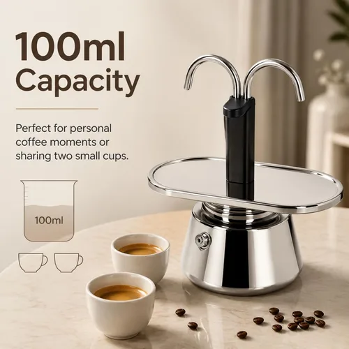 Vista 6 de Olla de Moka de Acero Inoxidable, Cafetera de Espresso de 2 Tazas para Estufa con Doble Boca, Fácil de Operar, Prepara Café Rápidamente, Olla