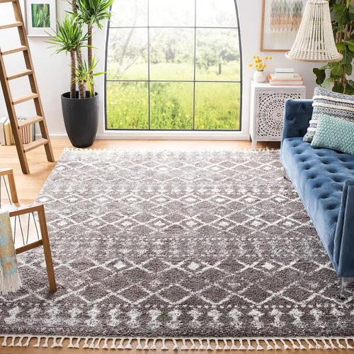 Vista 10 de SAFAVIEH Berber Fringe Shag Collection - Alfombra decorativa de 2 pies 2 pulgadas x 4 pies, color crema y azul, diseño, no desprende pelusa