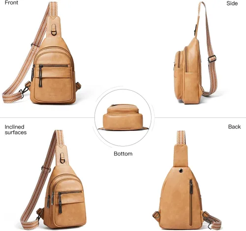 Vista 5 de Leresas Bolso bandolera de 7L para mujer, bolso cruzado, riñoneras, de cuero vegano, bolso de pecho de moda, de viaje, antirrobo