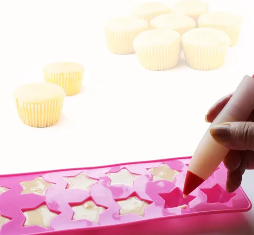 Vista 4 de Molde de chocolate con estrella, reutilizable de silicona de cinco puntas para hacer chocolates, cubitos de hielo, gelatinas y dulces (rosa)