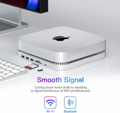 Vista 5 de RayCue Mac mini Hub y soporte tipo C con carcasa SSD, soporte para Mac mini, compatible con SSD SATA de 2.5 pulgadas, puerto de datos USB-C, puerto