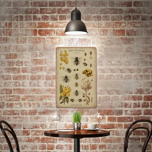 Vista 6 de Póster de abejas, póster de abejas, ilustración de abejas, impresión de abejas, regalo de abejas, arte de pared de miel, letrero de metal