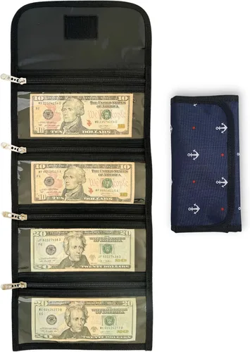 Vista 8 de Organizador de dinero con 4 bolsillos con cremallera, organizador de efectivo para facturas, billetera para efectivo, almacenamiento de moneda