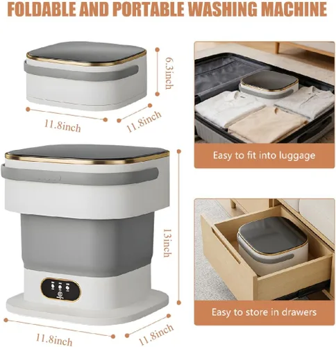 Vista 5 de Lavadora portátil, mini lavadora de viaje plegable de capacidad de 15 litros con función de deshidratación, limpieza profunda de ropa interior, ropa