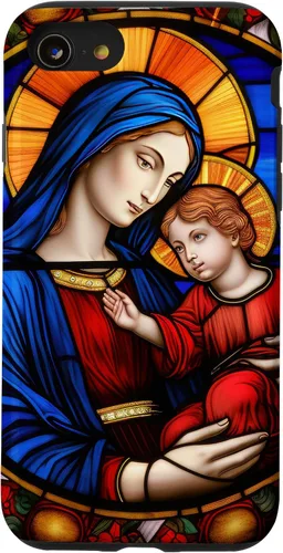 Vista 18 de Blessed Virgin Mary and Jesus Christ Stained Glass Case for iPhone 16