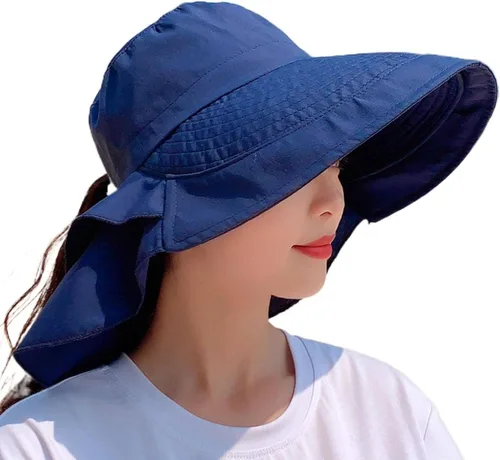 Vista 7 de Sombrero de sol para mujer, protección solar, ala ancha, plegable, sombrero de pescador, protección UV, con deflector de cuello Beige