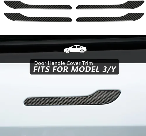 Vista 3 de T-carbon Funda para manija de puerta compatible con Tesla de fibra de carbono real, compatible con Tesla Modelo 3 Modelo Y 2017-2023, accesorios