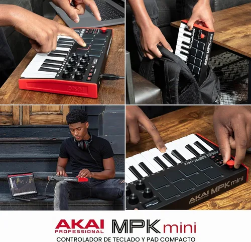 Vista 8 de [Usado] Akai Professional MPK Mini MK3 - Controlador de teclado MIDI USB de 25 teclas con 8 almohadillas de percusión con retroiluminación, 8