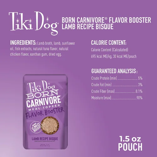Vista 5 de Tiki Dog Born Carnivore Dog - Golosinas para perros - Bisque - Cordero - Bolsa de 1.5 onzas Dog treats bisque with lamb, 1.5 oz pouch, Tiki Dog