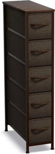 Vista 8 de Sorbus Cómoda estrecha con 4 cajones - cómoda de almacenamiento vertical delgada con marco de acero, parte superior de madera y contenedores de tela