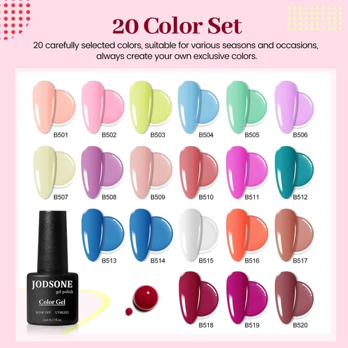 Vista 4 de JODSONE - Kit de esmalte de uñas de gel de 23 piezas, conjunto de esmalte de uñas de gel clásico de moda colorida, 3 botellas de capa base mate