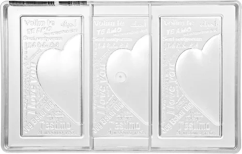 Vista 4 de CM 3844 Louis Amado - Molde de policarbonato transparente para chocolate con 3 cavidades rectangulares para tabletas con mensaje de corazón, 2.756