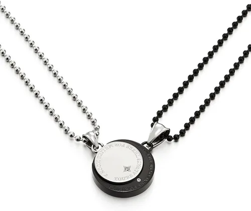 Vista 2 de Un par collar de parejas los amantes acero luna y sol colgante con circonita cúbica para hombre mujer amigos