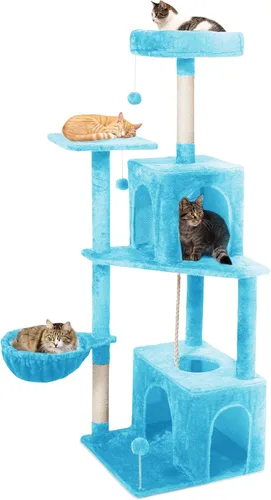 Vista 13 de Árbol para gatos, torre de gato de 54 pulgadas para gatos de interior, condominio de felpa de varios niveles para gatos con postes rascadores