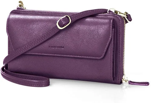 Vista 14 de nuoku Cartera RFID para Mujer Monedero Muñequera Bandolera Clutch con Cremallera Perimetral 2 Correas Negro