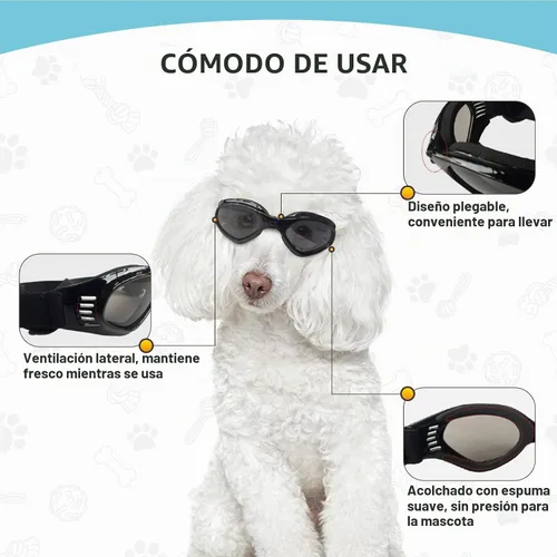 Vista 3 de Gafas de sol para perros de raza media, protección ocular para perros medianos, resistentes al viento, color negro