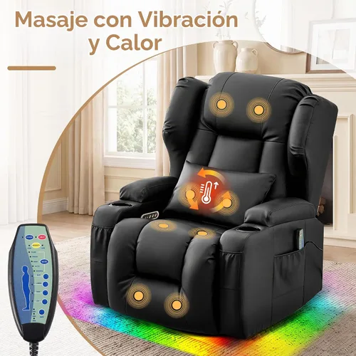 Vista 5 de URRED Silla reclinable giratoria eléctrica con masaje y calor, juego de 1 Negro
