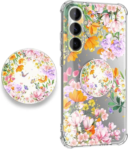 Vista 41 de Funda para Samsung Galaxy S23 FE con protector de pantalla, suave, a prueba de golpes, transparente, floral, funda protectora para mujer, diseño