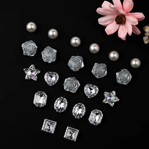 Vista 7 de Mon Caramel Dijes de flores de margarita para zapatos, dijes brillantes de cristal de perlas para niñas y mujeres, regalo de 20