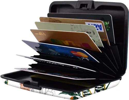 Vista 3 de Mini tarjetero para mujeres u hombres, bloqueo RFID, funda rígida para tarjetas de identificación, cartera de viaje