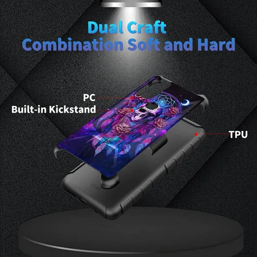 Vista 219 de Funda para AT&T Maestro Max 2021/Cricket Ovation 2 con protector de pantalla de vidrio templado, funda resistente con función atril integrada