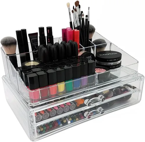 Vista 9 de OnDisplay Organizador de cosméticos y joyas de acrílico de lujo de 2 niveles