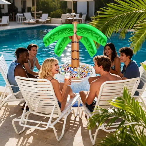 Vista 5 de Zcaukya Enfriador inflable de palmera, 60 pulgadas para decoraciones de fiestas tropicales, suministros de fiesta hawaiana, decoraciones de piscina