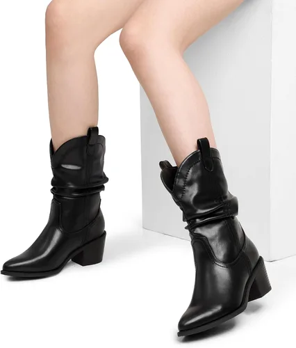Vista 6 de DREAM PAIRS Botas vaqueras occidentales para mujer, botas vaqueras de media pantorrilla sin cierre